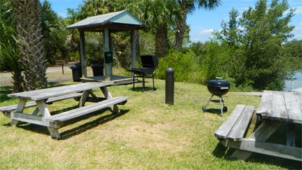 picnic area with charcoal barbeque grill